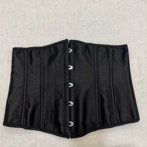 Black Satin Corset Bustier XL Plastic Boning Burlesque Lingerie Waist Cincher